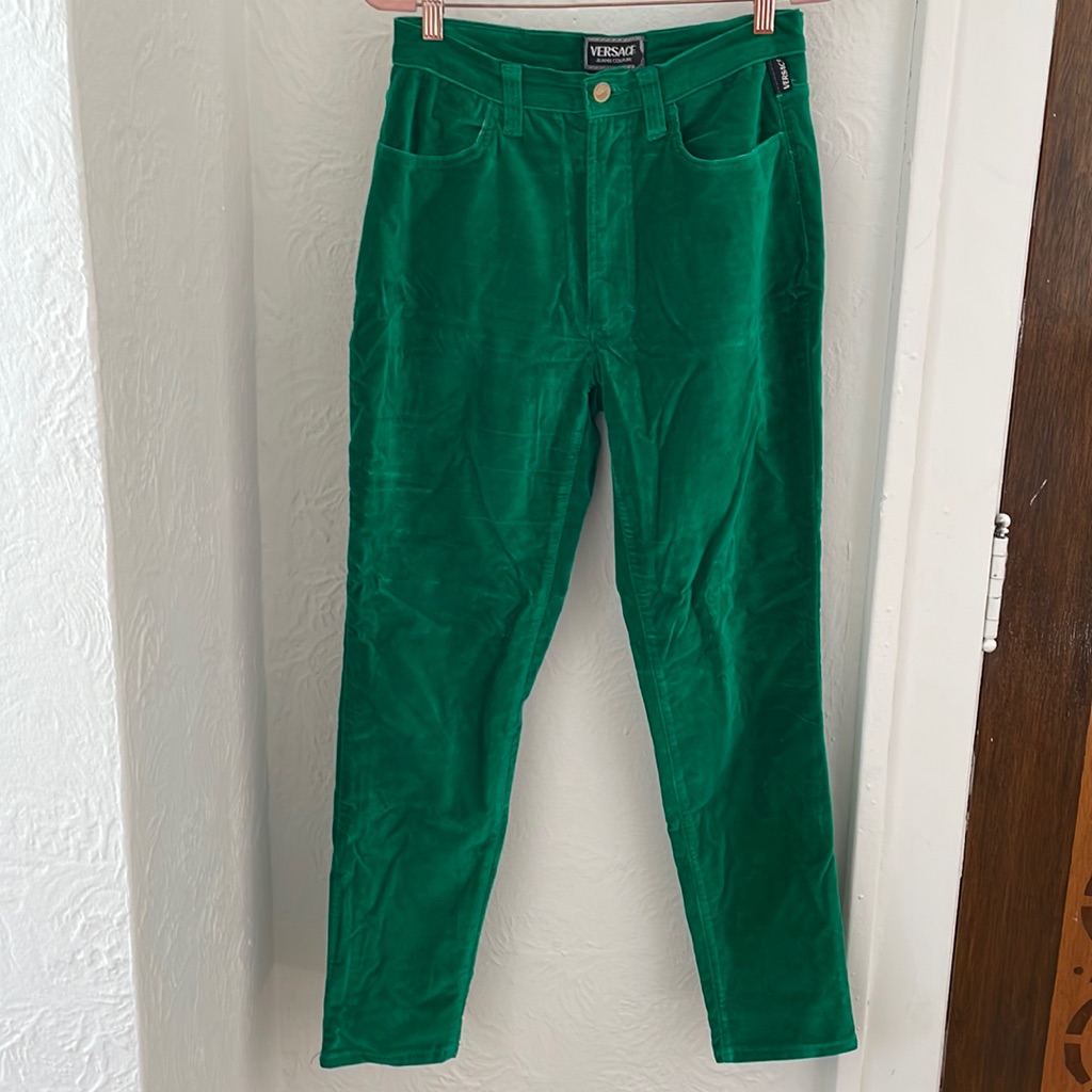 Versace Jeans Couture Green Velvet Pants Size 45 It (Size 8 Us)